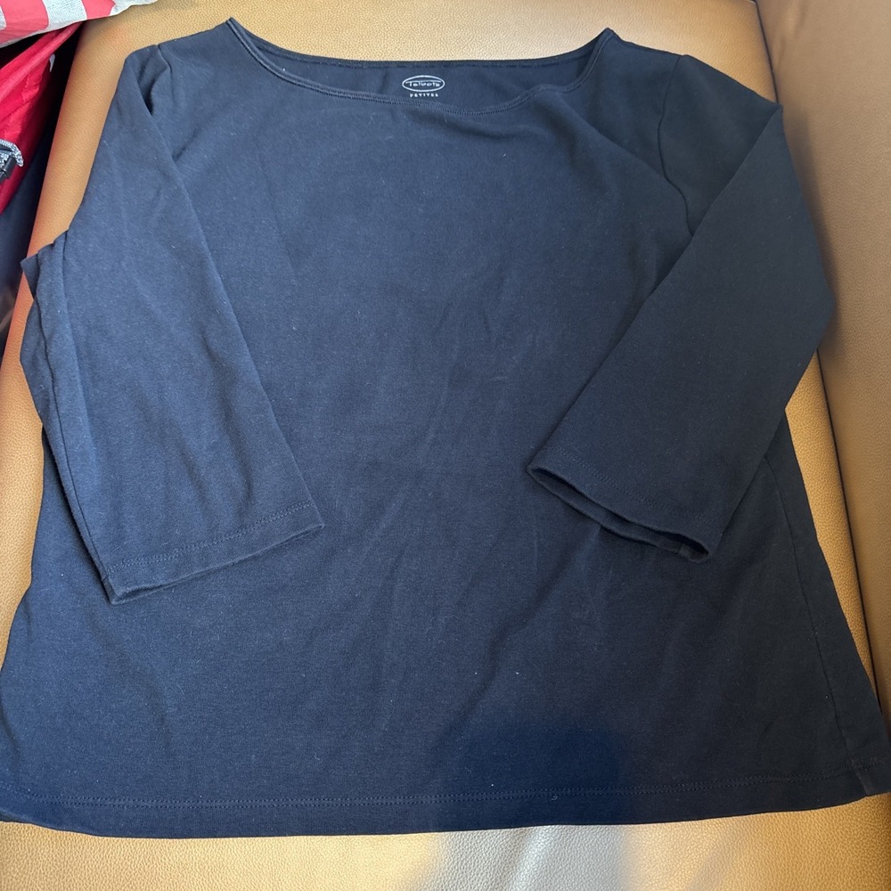 Talbots Size Large Petite Black 3/4 Sleeve Cotton Spandex T-shirt Top